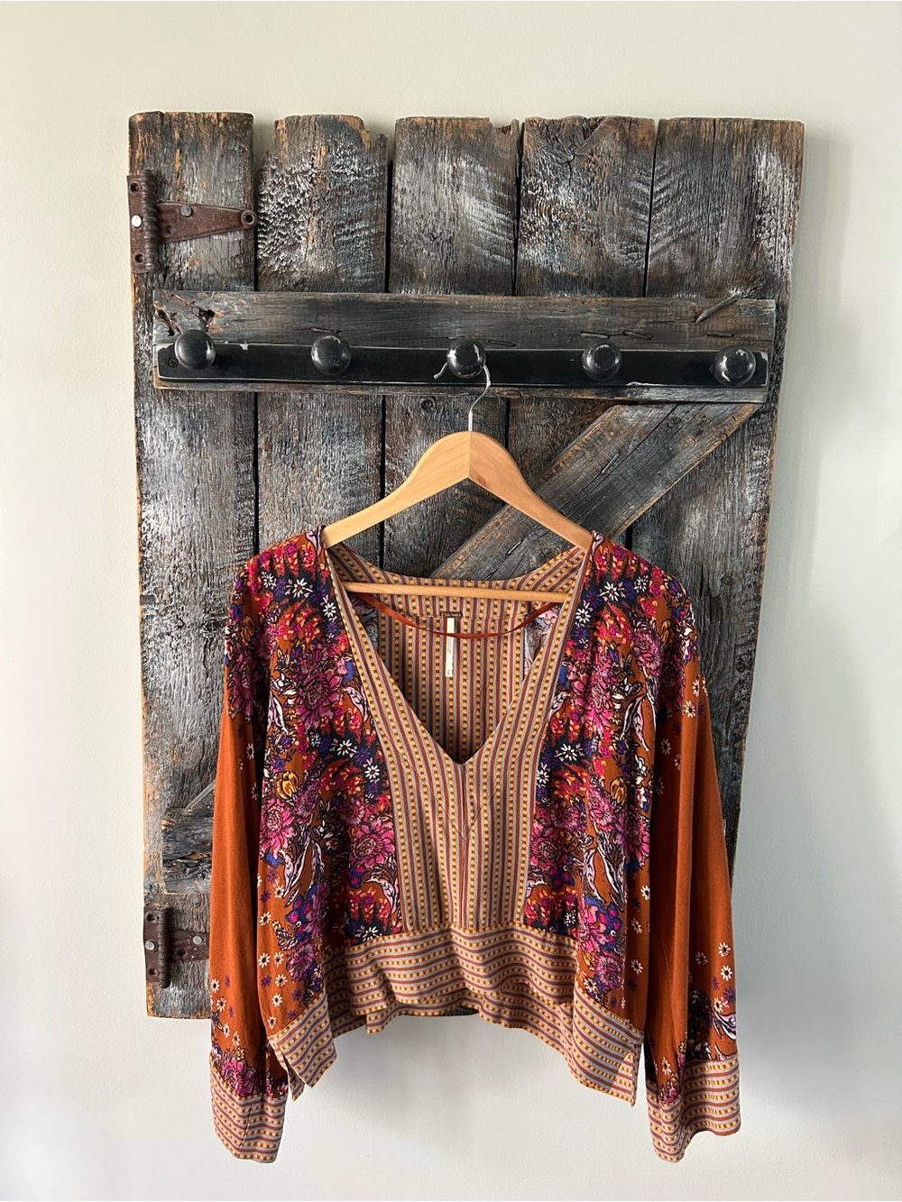 Women's Free People Rust Floral V-Neck Boho Top
